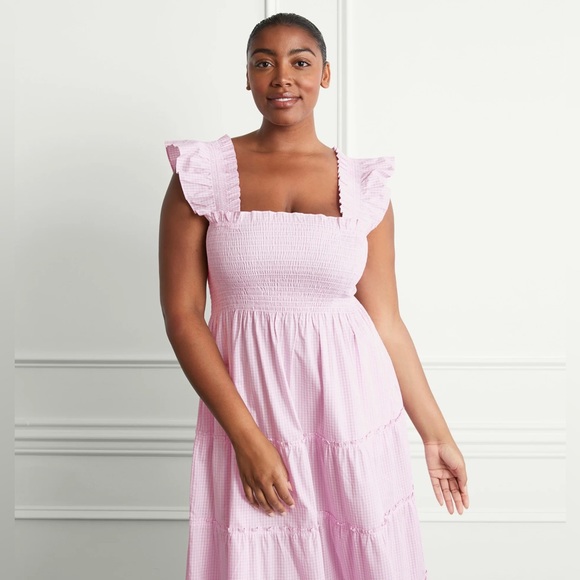 New! HILL HOUSE HOME Ellie Nap Tiered Midi Dress in Pink Gingham - Picture 6 of 13